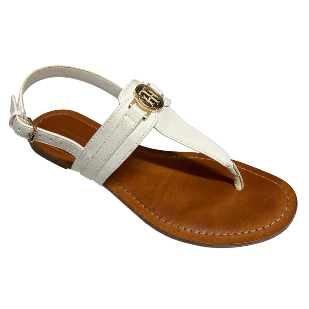 Tommy Hilfiger White Bennia T-Strap Thong Flat Sandals Size 8